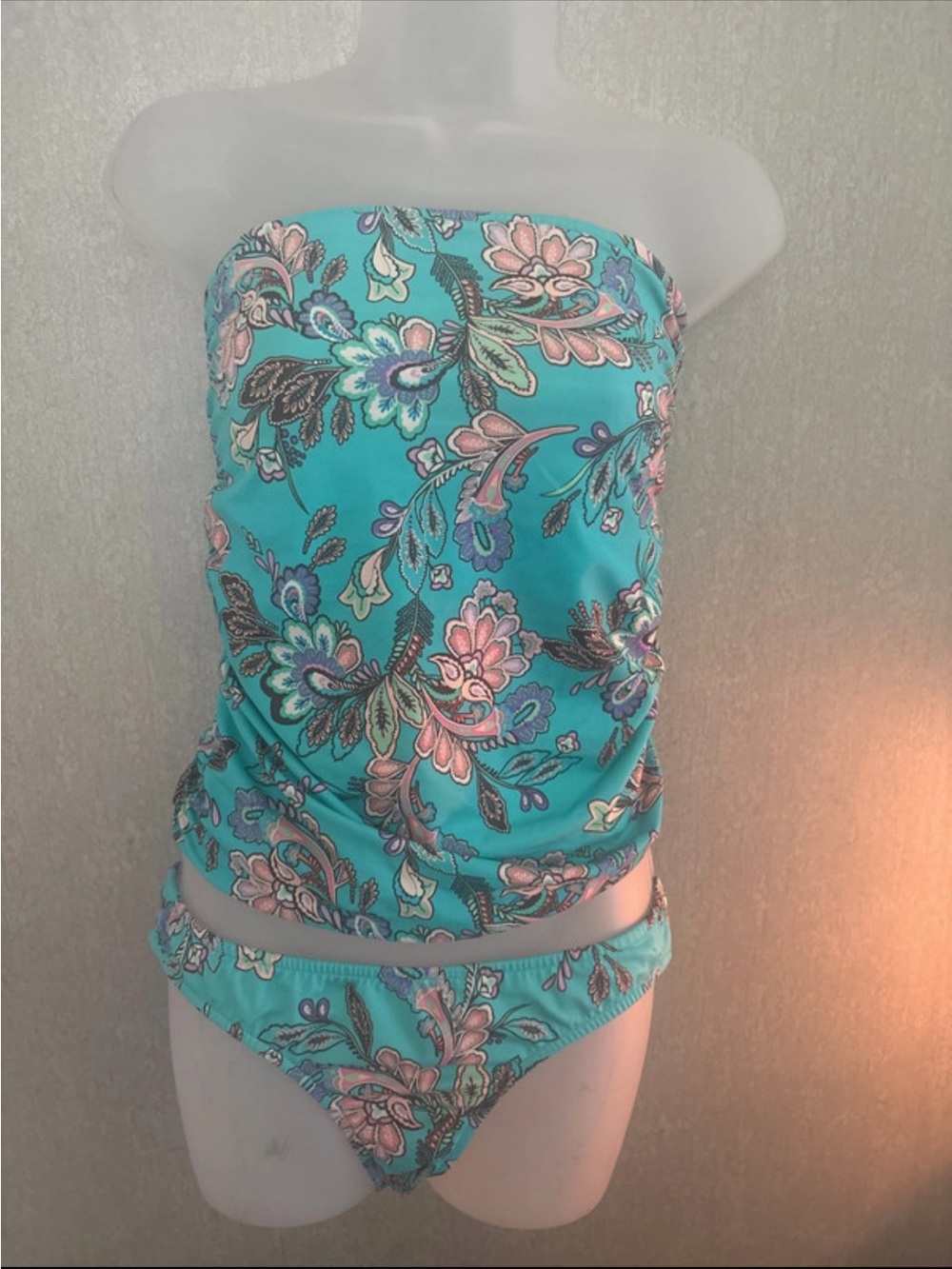 VENUS Aqua Floral Strapless Bandeau Tankini Set